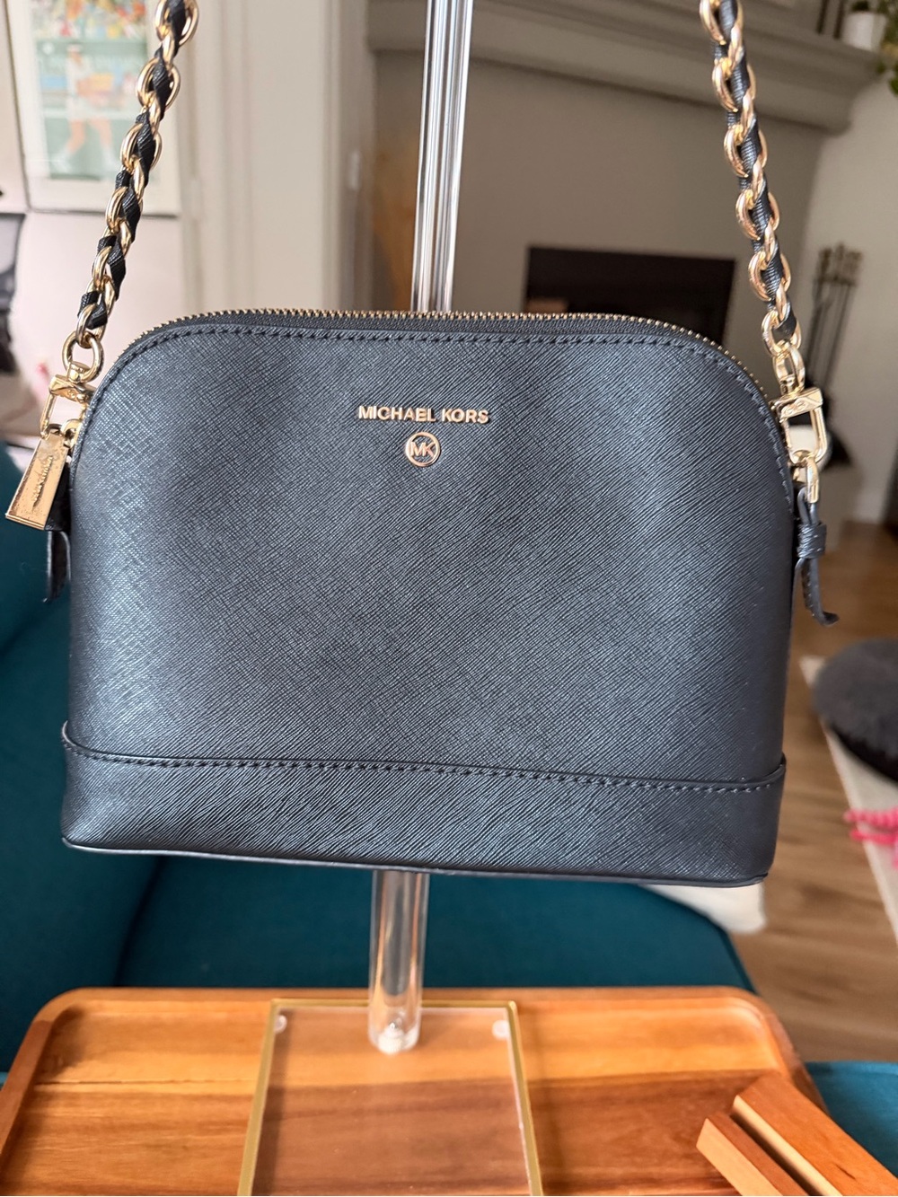 Michael Kors Black Jet Set Dome Crossbody with Gold Chain
